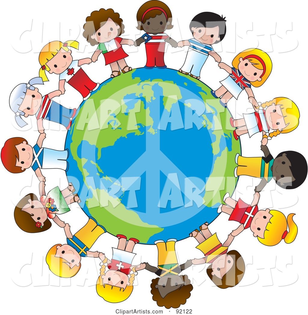 Peace Globe Circled by Cute International Girls Holding Hands