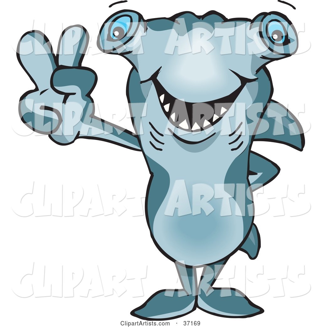 Peaceful Hammerhead Shark Smiling and Gesturing the Peace Sign