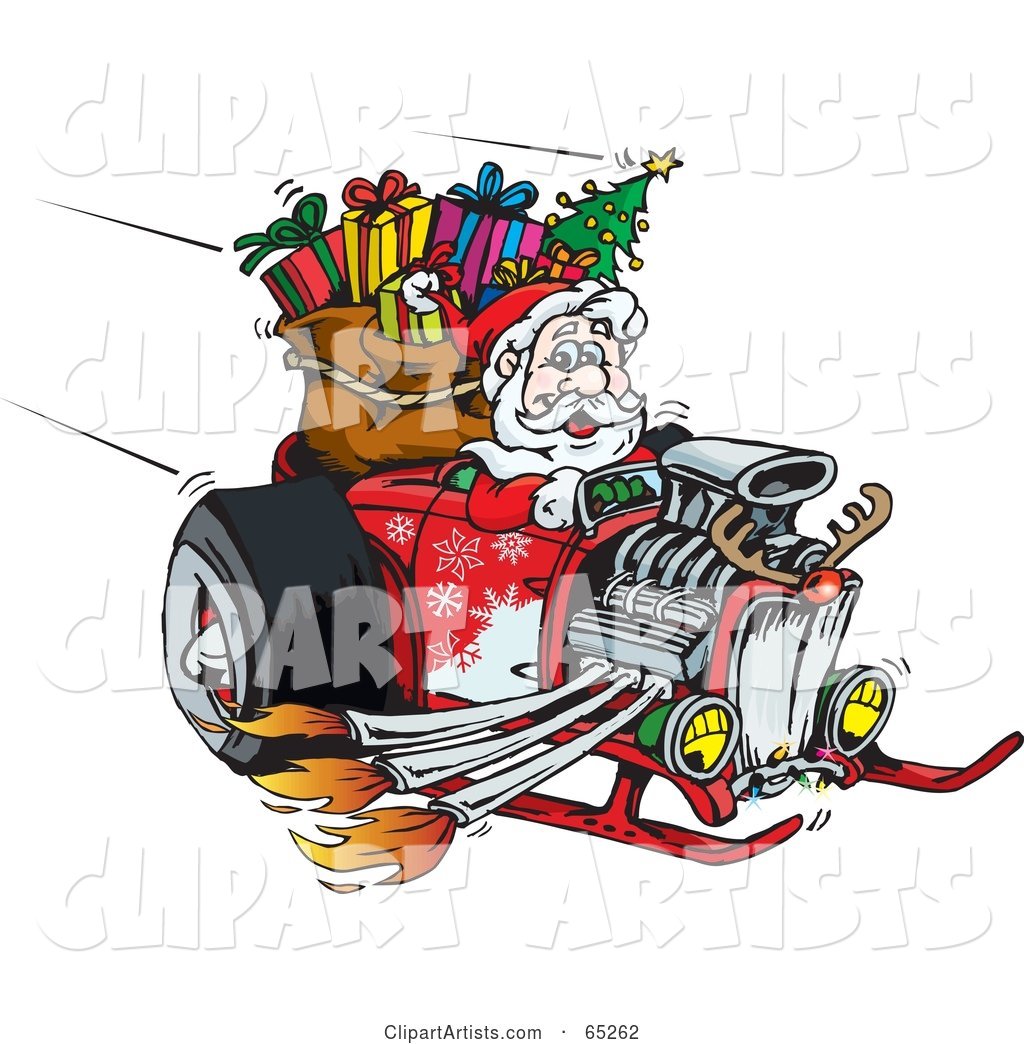 Peaceful Santa Driving a Flaming Hotrod Sled