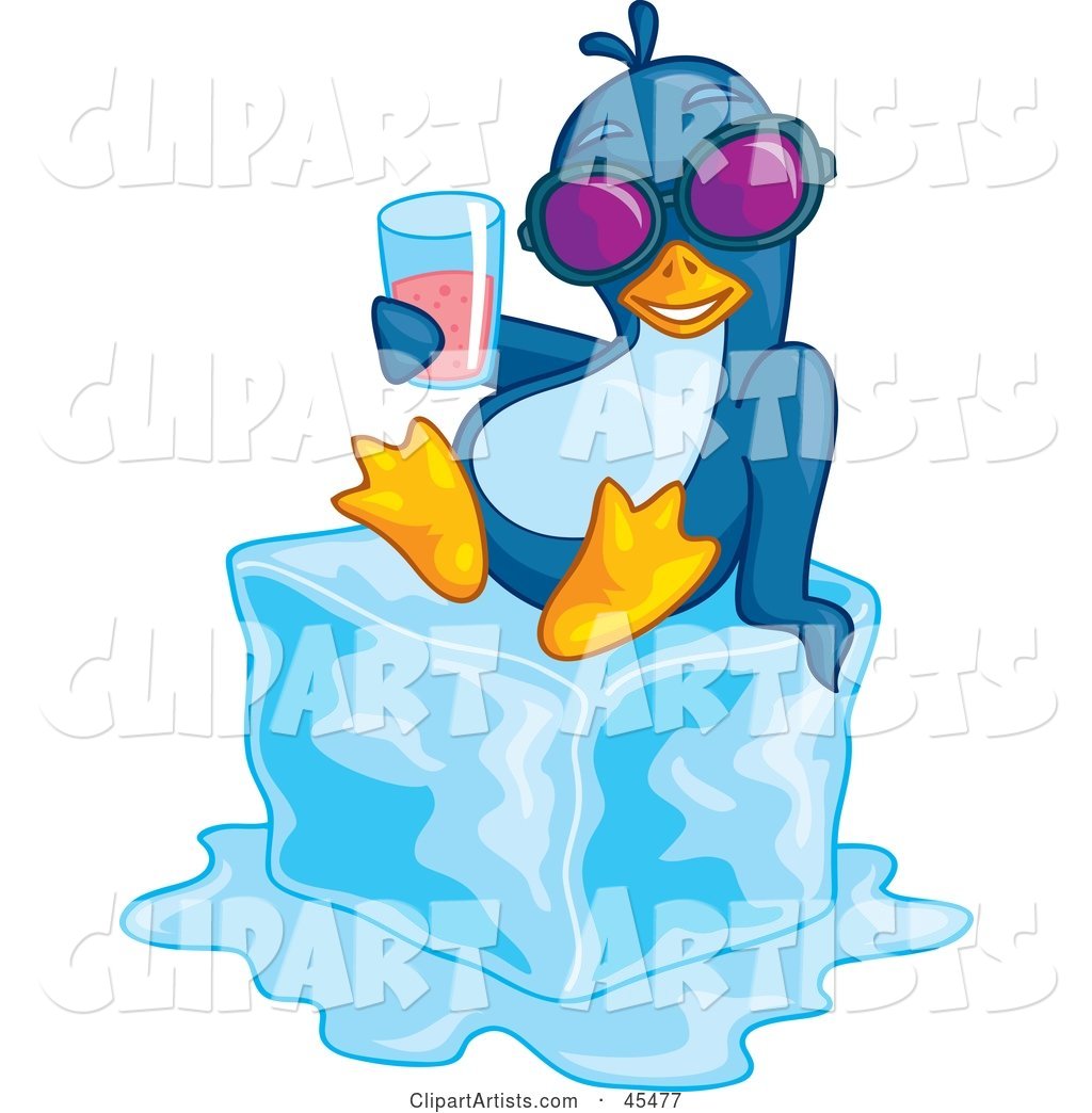 Penguin Wearing Shades and Drinking Juice While Chilling on Melting Ice