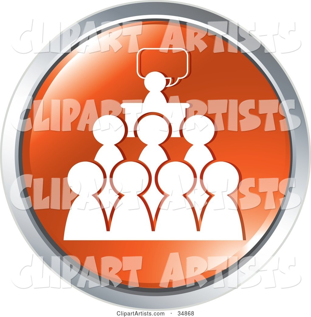People Attending a Speech or Seminar on an Orange Website Button