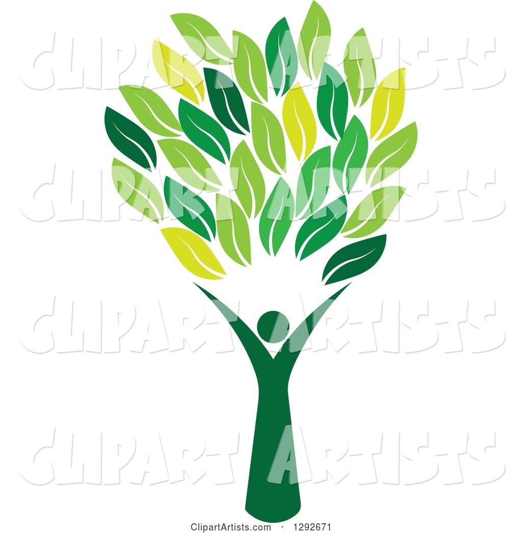 Person Forming the Trunk of a Tree with Green Leaves
