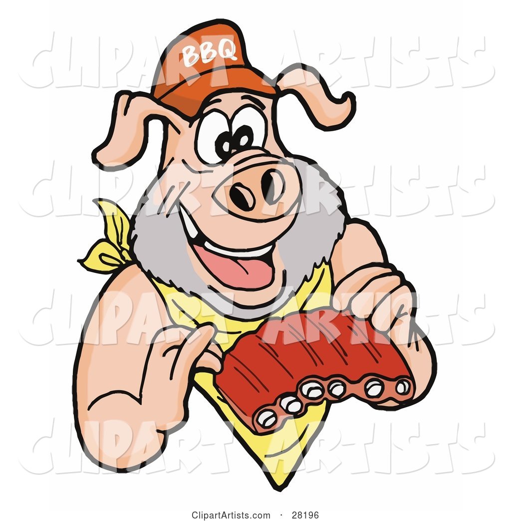 Pig with a Beard, Wearing a Bib and Chowing down on Ribs