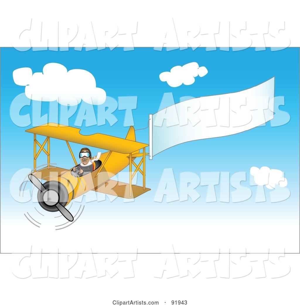 Pilot in a Yellow Plane, Trailing a Blank Banner in a Blue Sky