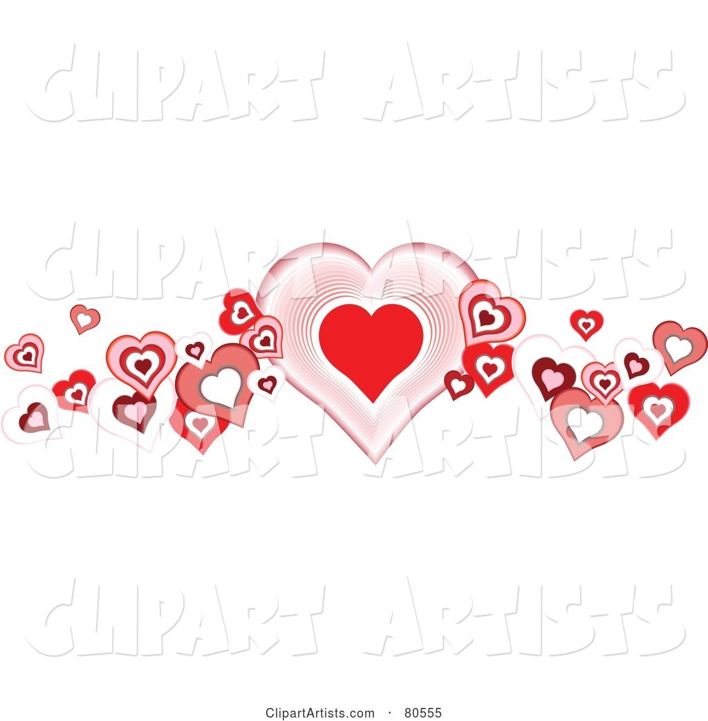 Pink and Red Heart Wave Border on White