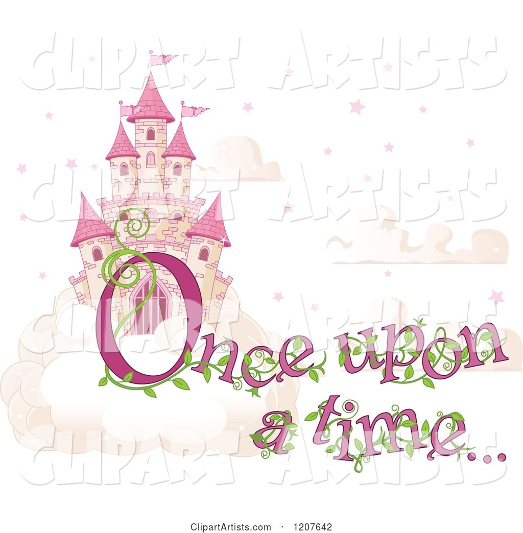 Pink Fairy Tale Sky Castle with Once upon a Time Text