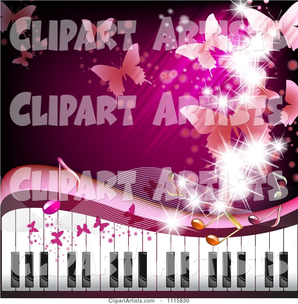 Pink Piano Keyboard Background with Butterflies