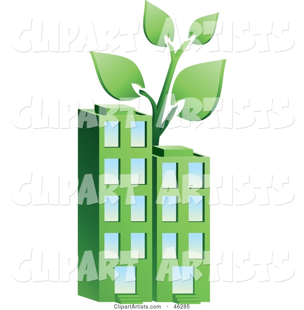 Plant Growing on Top of a Green Environmentally Friendly Apartment Building