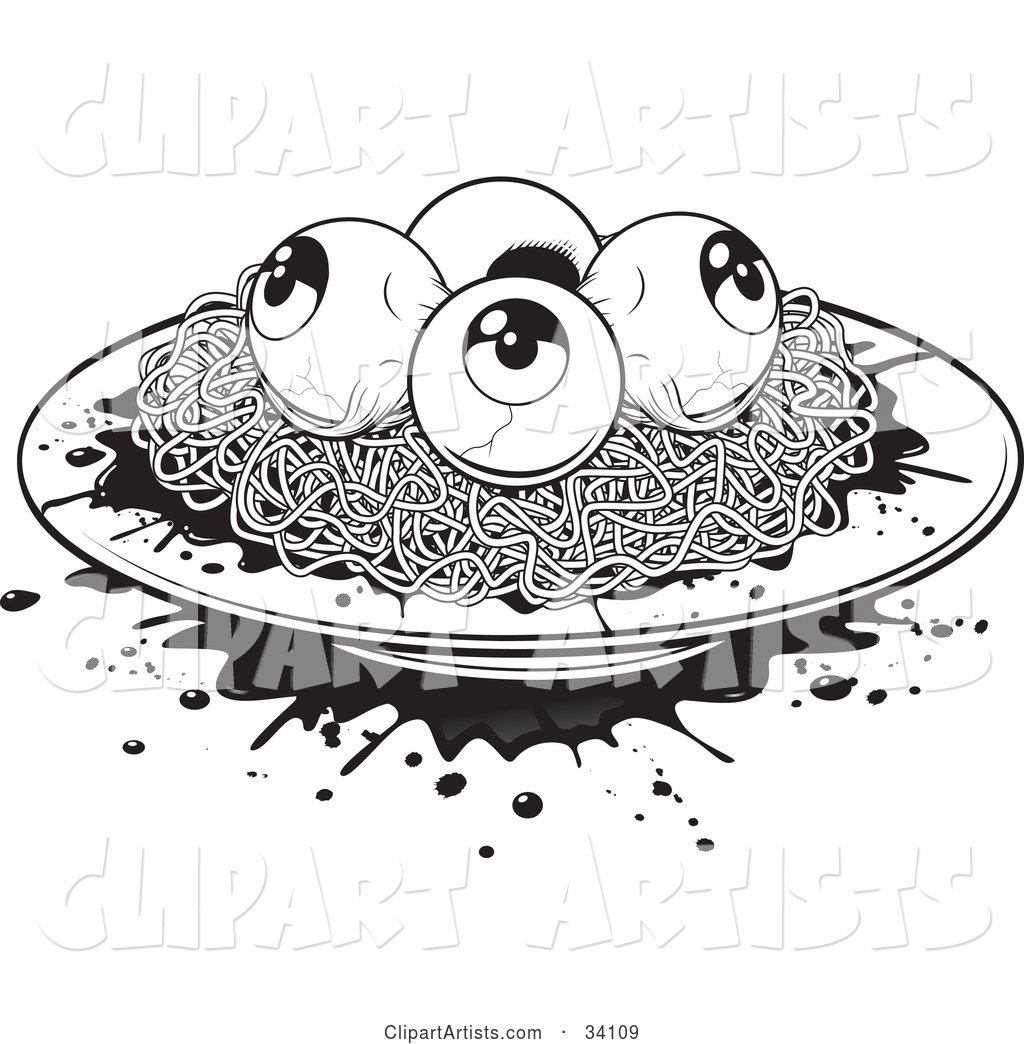 Plate of Spaghetti and Eyeballs with Splattered Blood