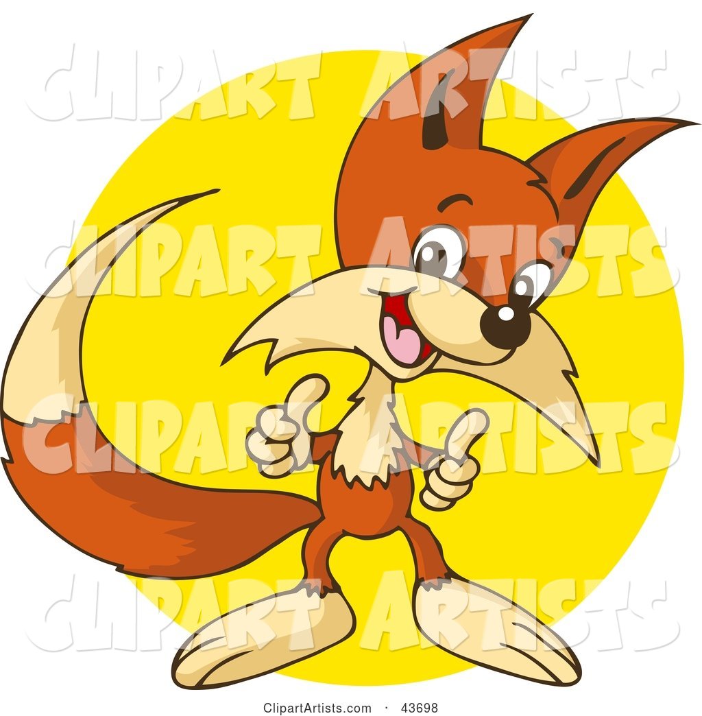 Pleased Fox Giving Two Thumbs up in Front of a Yellow Circle