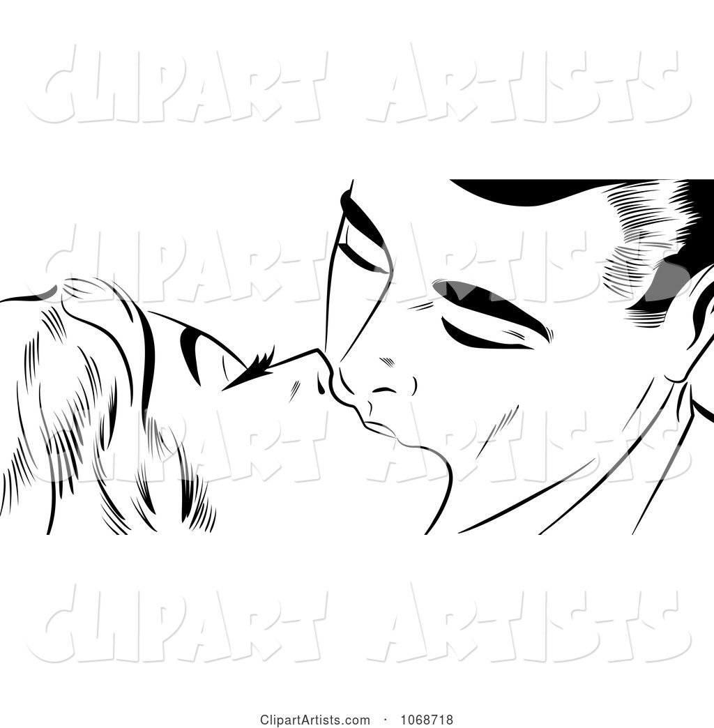 Pop Art Couple Kissing Black and White