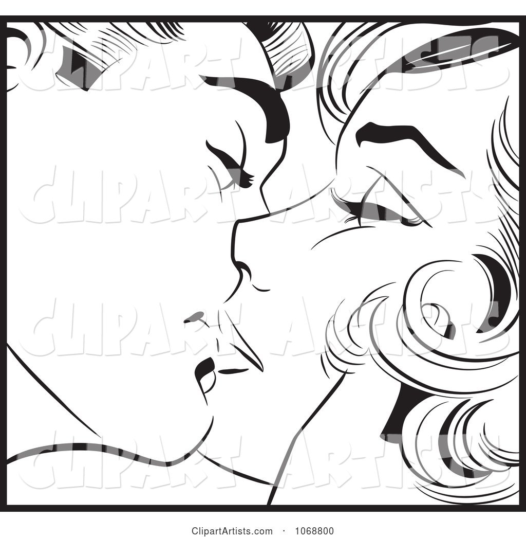 Pop Art Couple Kissing in Black and White 5