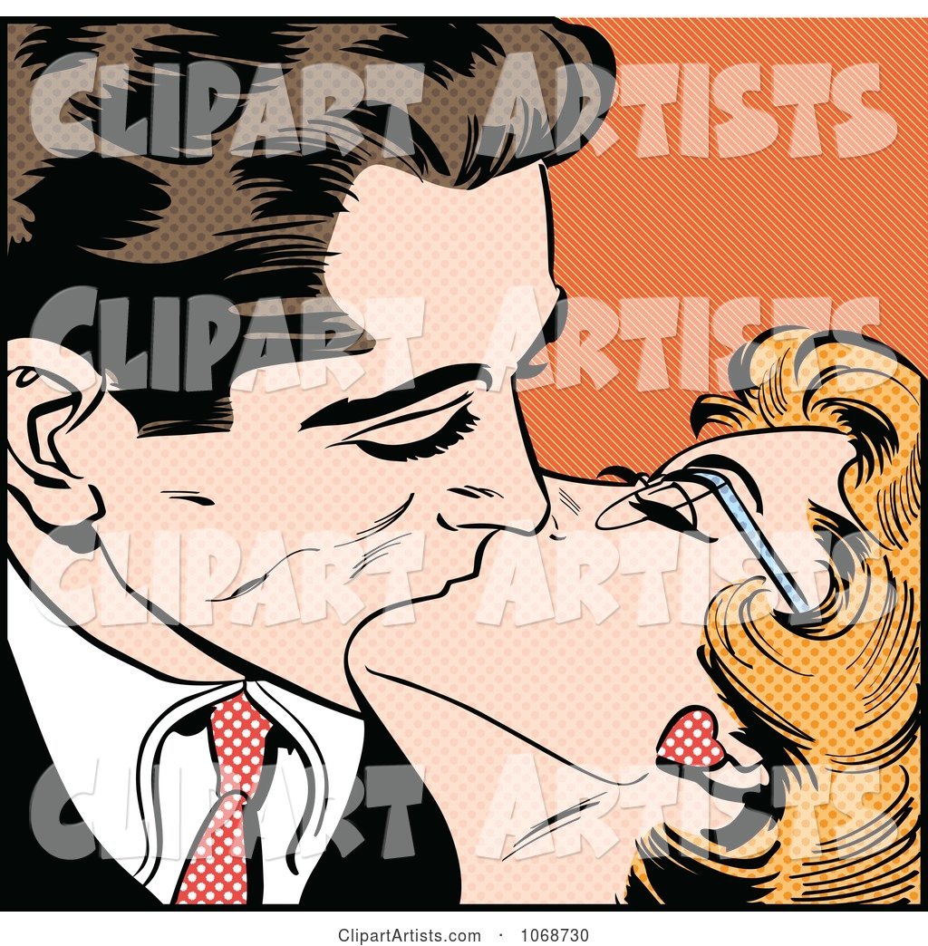 Pop Art Couple Kissing over Orange