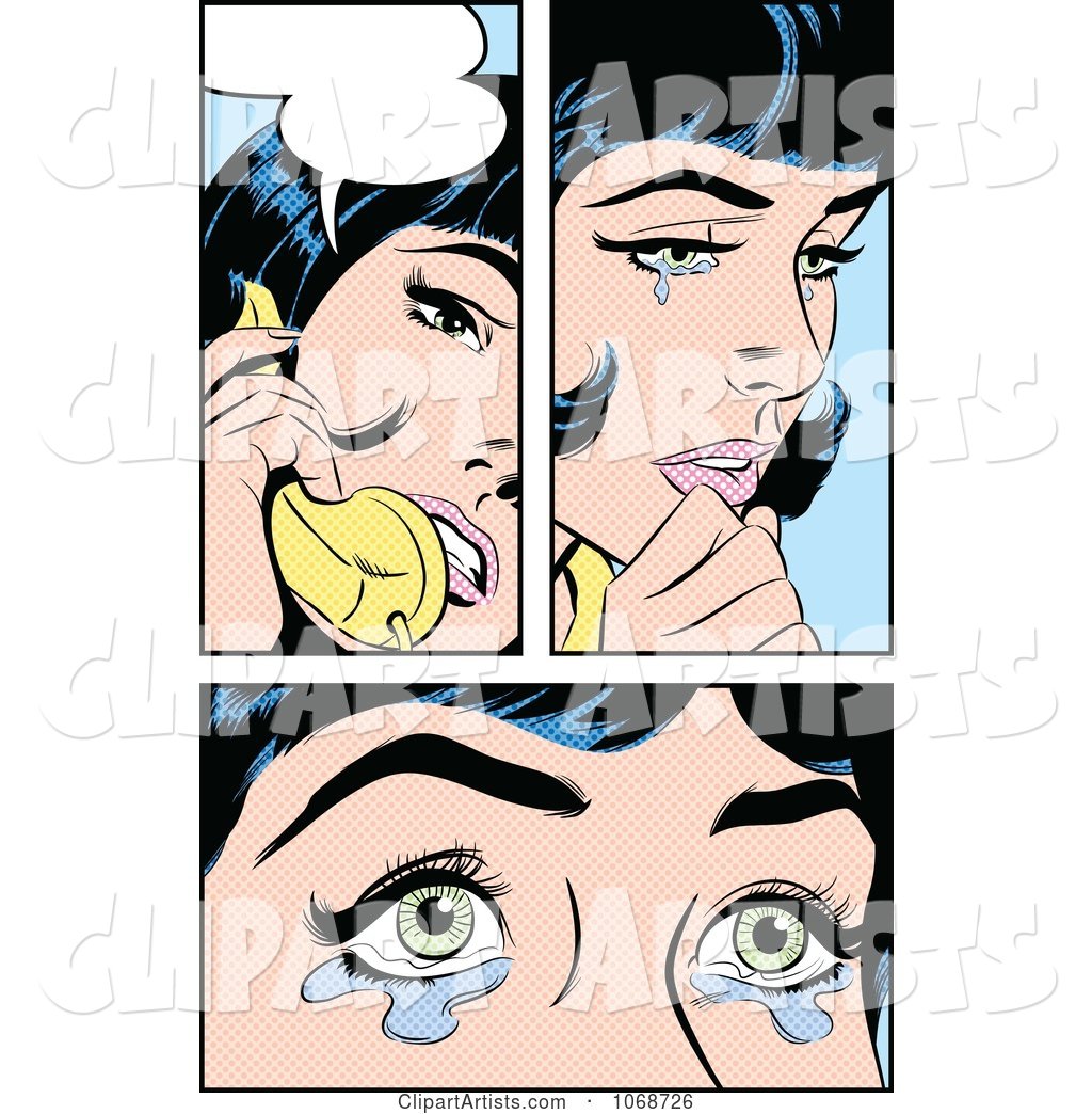 Pop Art Women Crying and Talking on the Phone