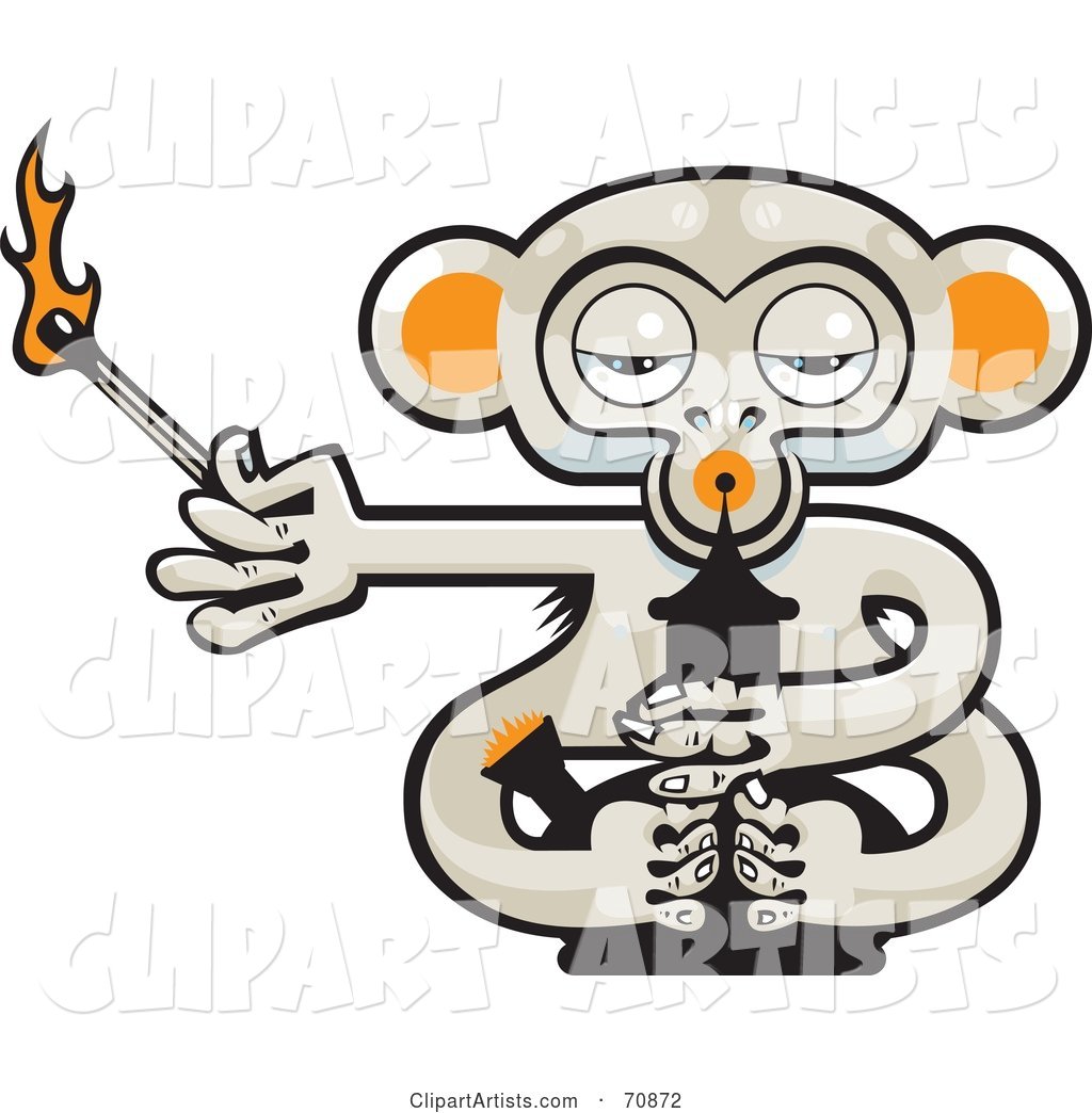 Pot Monkey with a Lit Match and a Bong