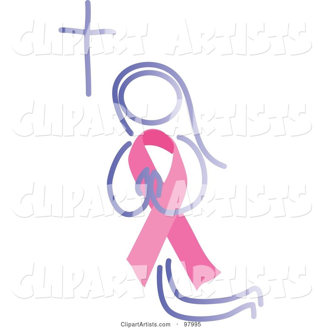 Praying Woman with a Breast Cancer Awareness Ribbon Body