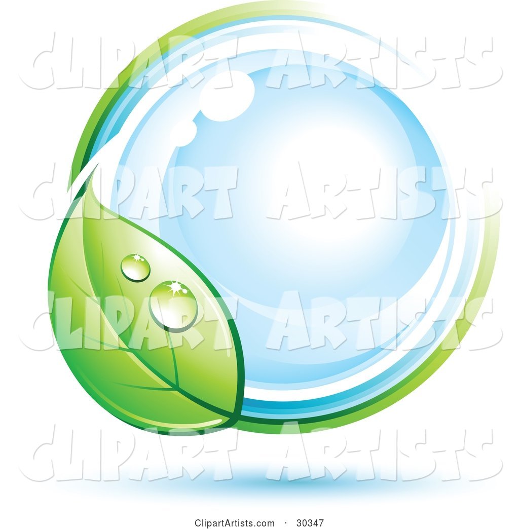 Pre-Made Logo of a Dewy Green Leaf Circling a Blue Orb