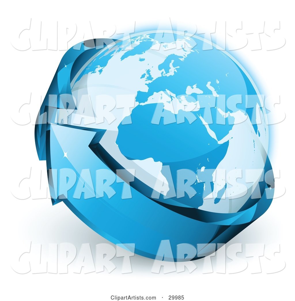 Pre-Made Logo of Planet Earth Being Circled by a Blue Arrow