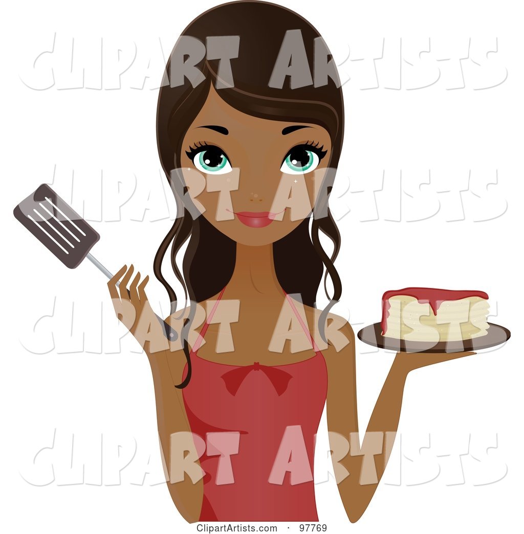 Pretty African American Chef Woman Holding Pancakes and a Spatula