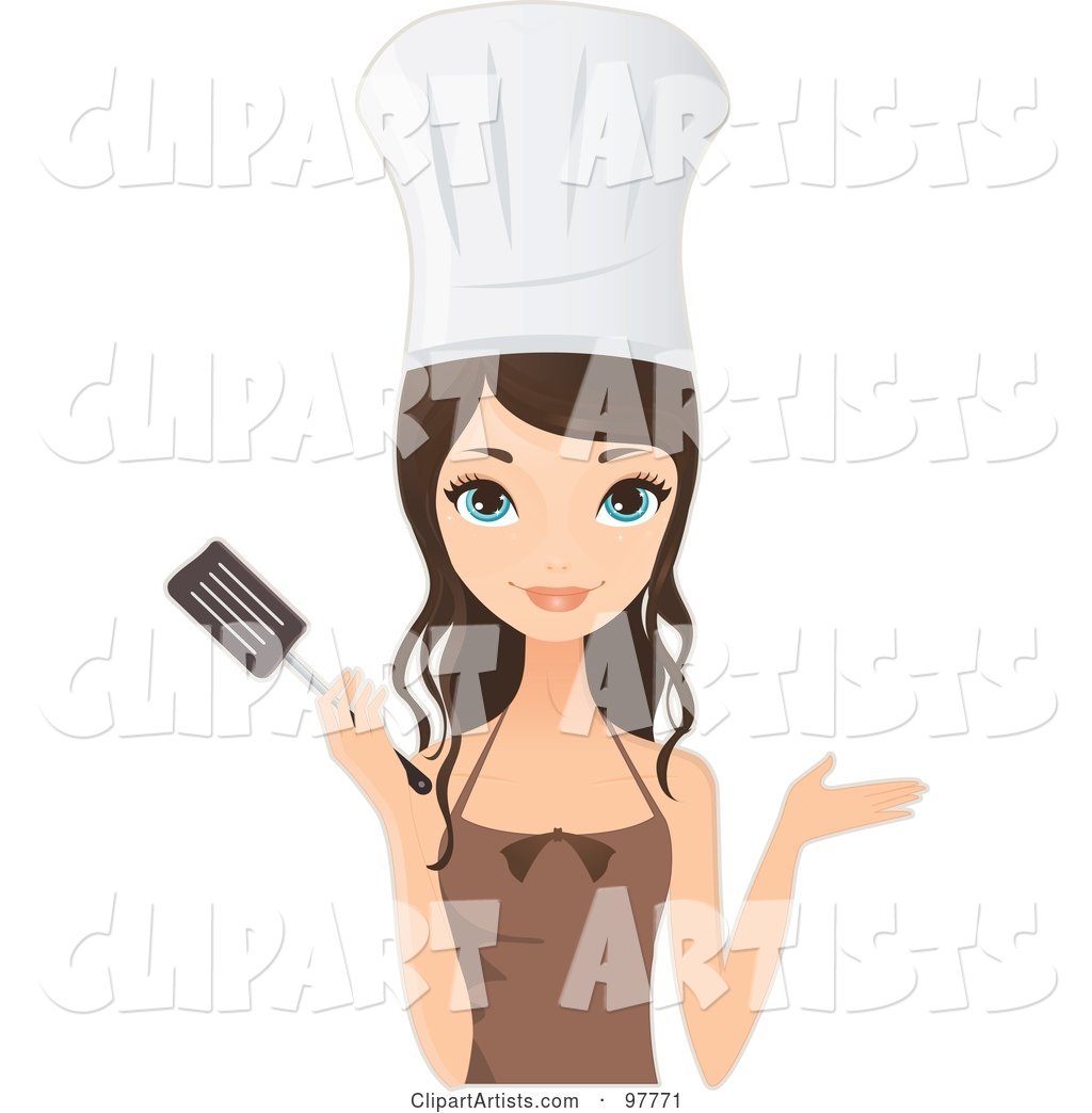 Pretty Brunette Chef Woman Holding a Spatula
