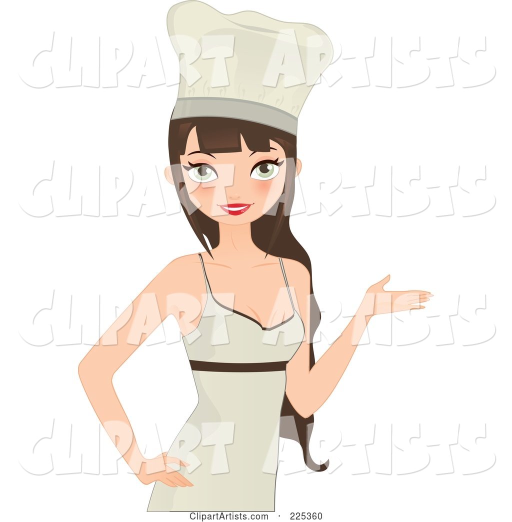 Pretty Brunette Chef Woman Presenting in a Dress