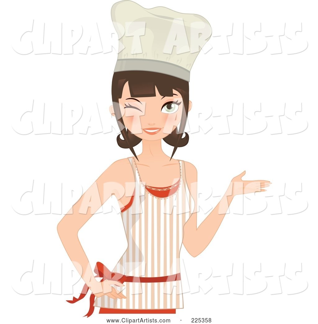 Pretty Brunette Chef Woman Winking and Presenting