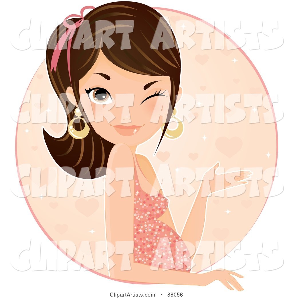 Pretty Brunette Pregnant Woman Winking, in a Heart Circle