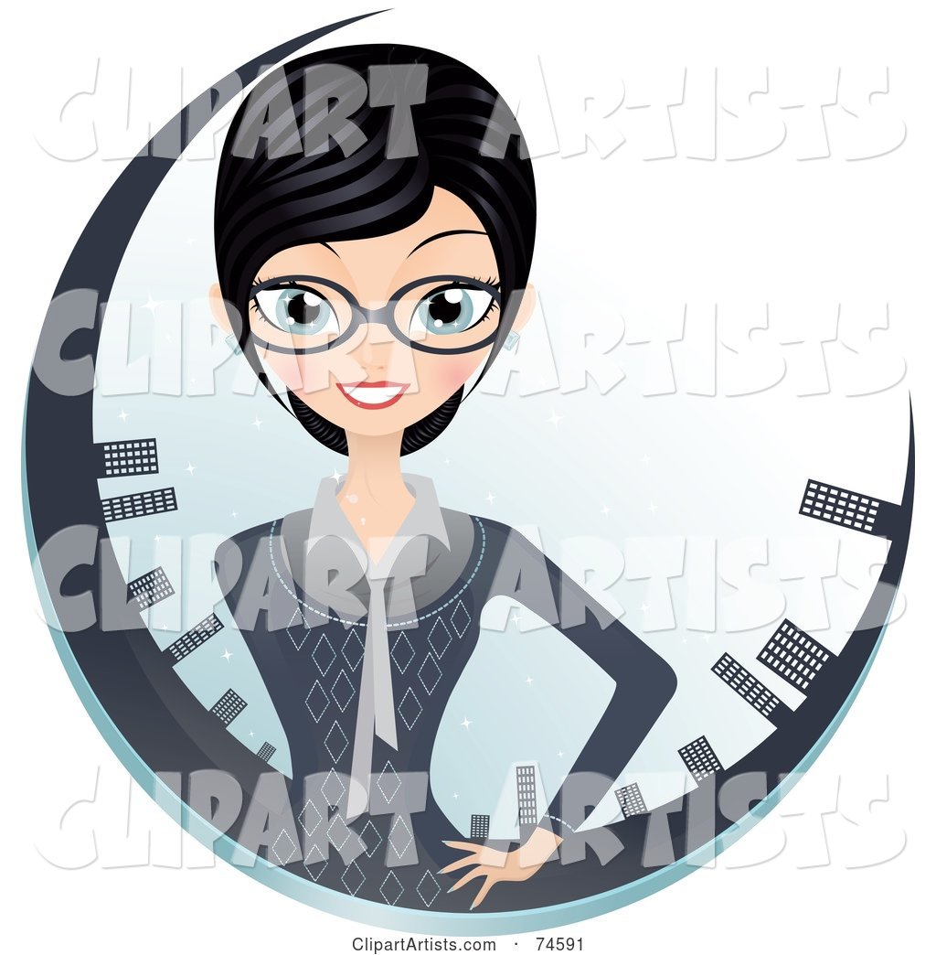 Professional Businesswoman in a Circle of Skyscrapers
