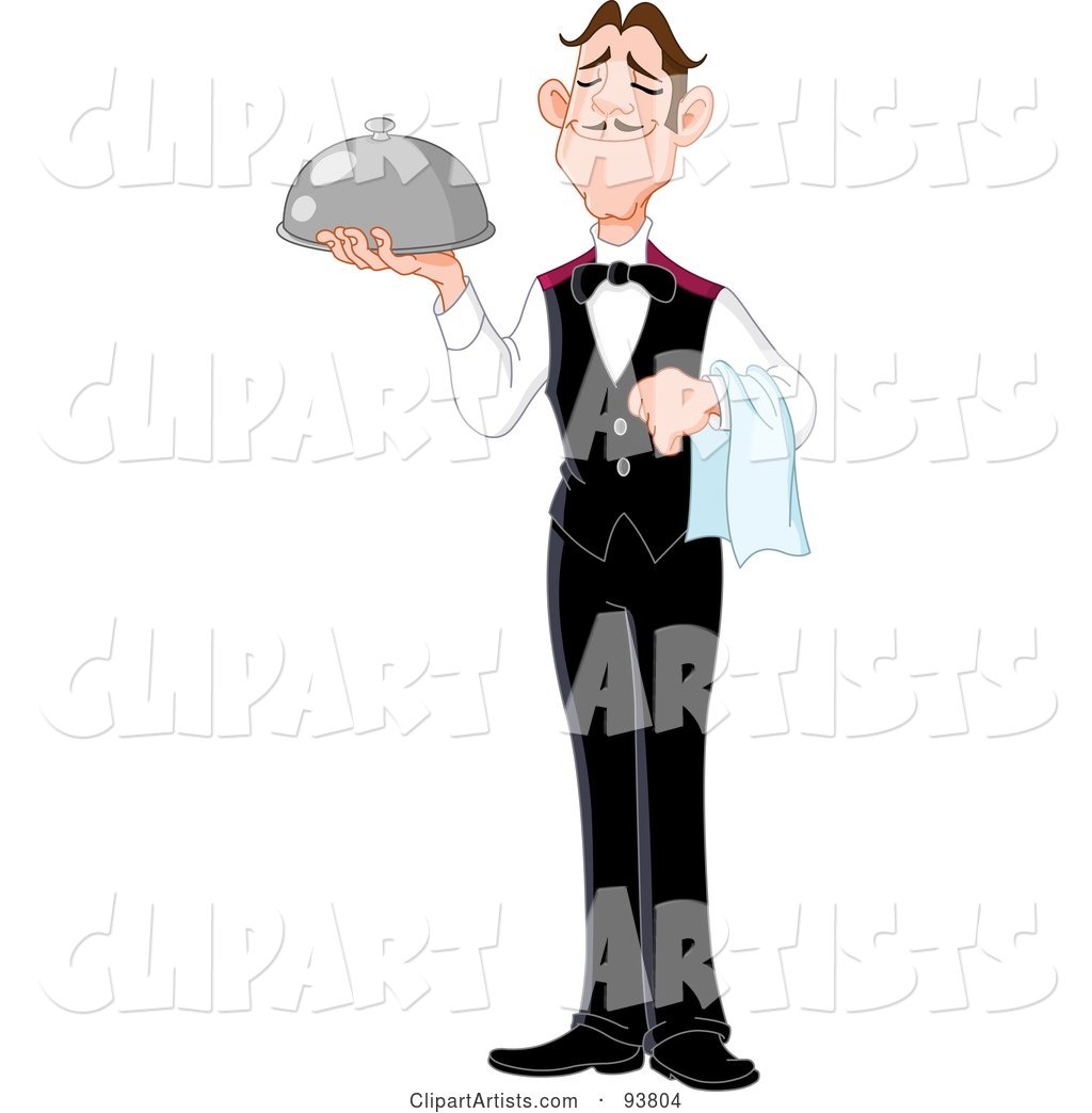 Professional Butler Standing Tall and Holding a Platter and Towel