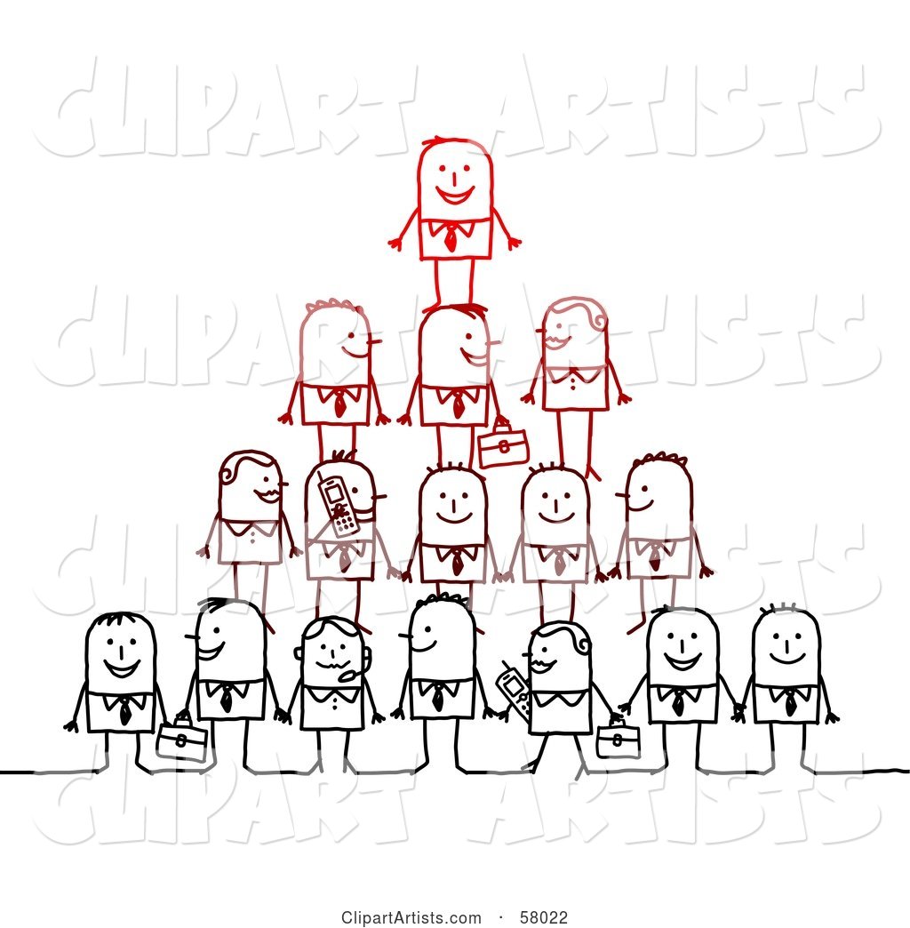 Pyramid of Stick People Characters with Briefcases and Cell Phones