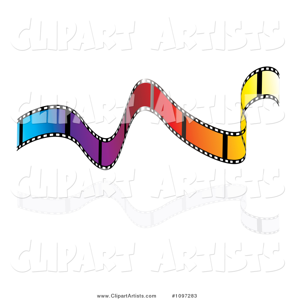 Rainbow Colored Wavy Film Strip Floating over Reflective White