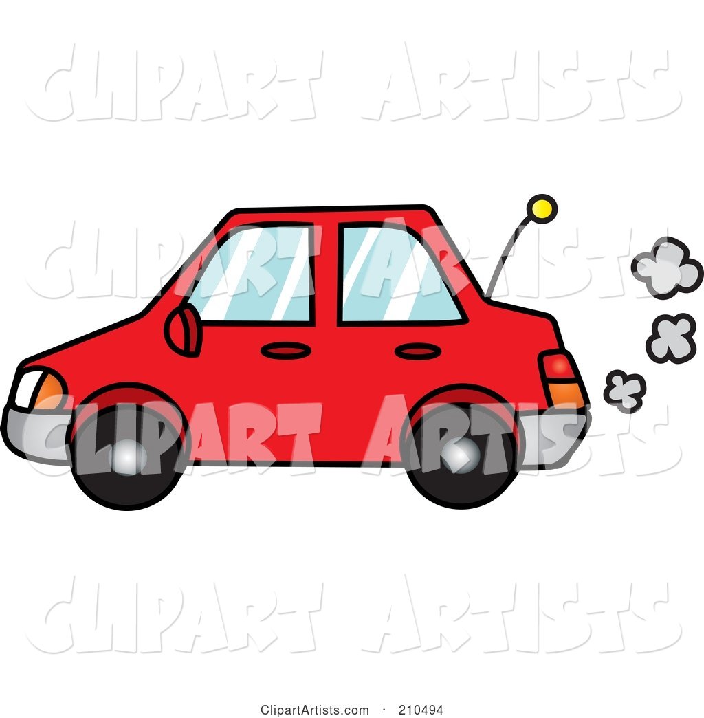 Red Car With Exhaust Clouds Clipart by Rosie Piter