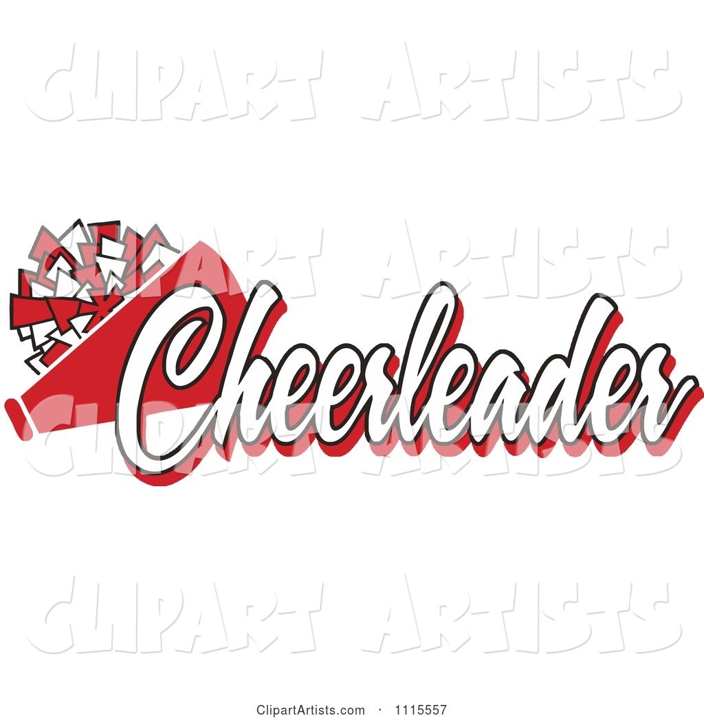 Red Cheerleader Text with a Pom Pom and Megaphone