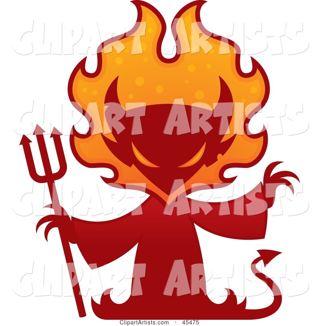 Red Devil Silhouette with a Pitchfork and Flames
