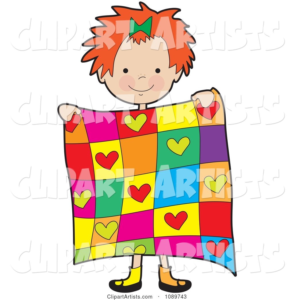 Red Haired Girl Holding a Quilt