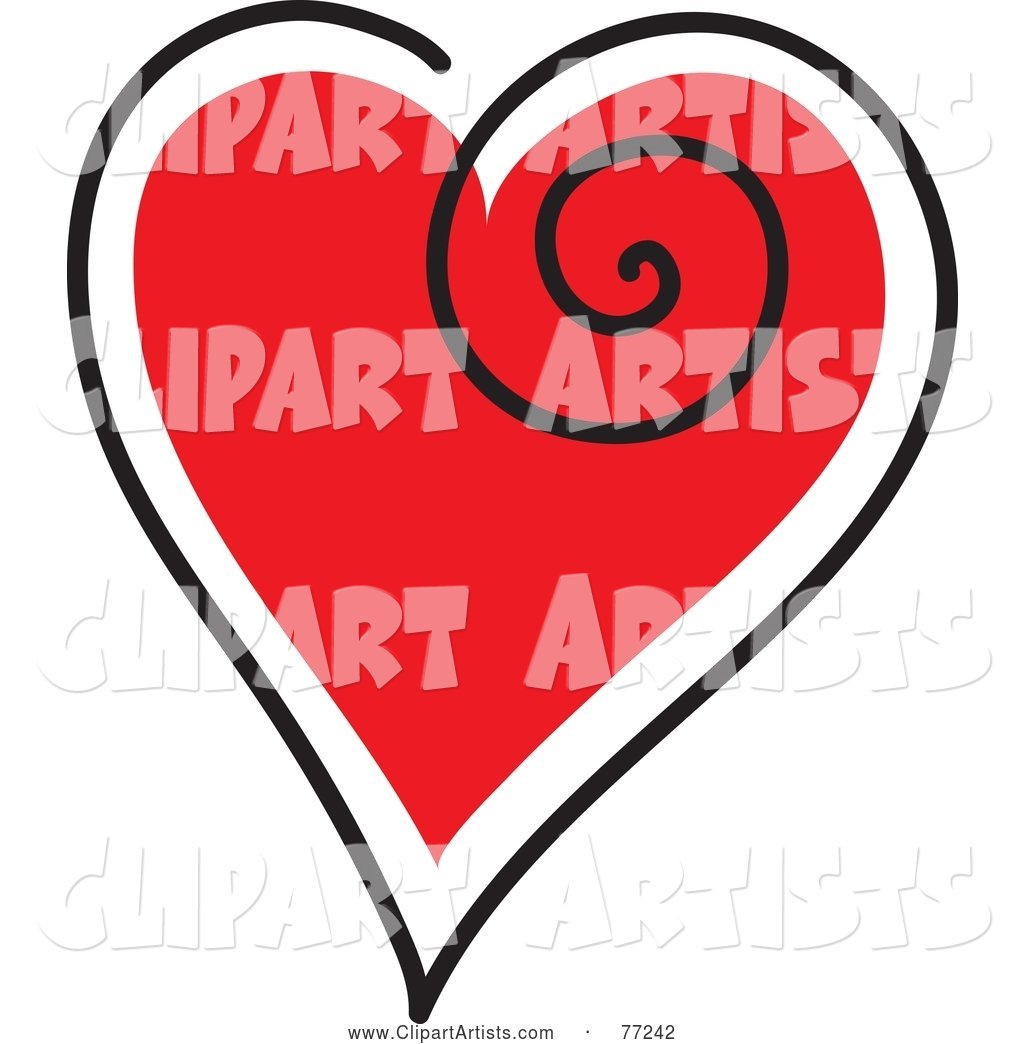 Red Heart Outlined in White and Black with a Swirl