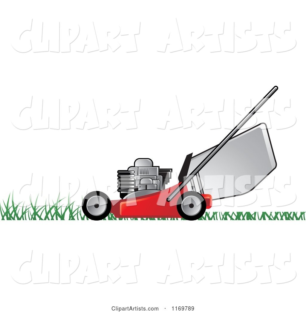 Red Push Lawn Mower on Grass