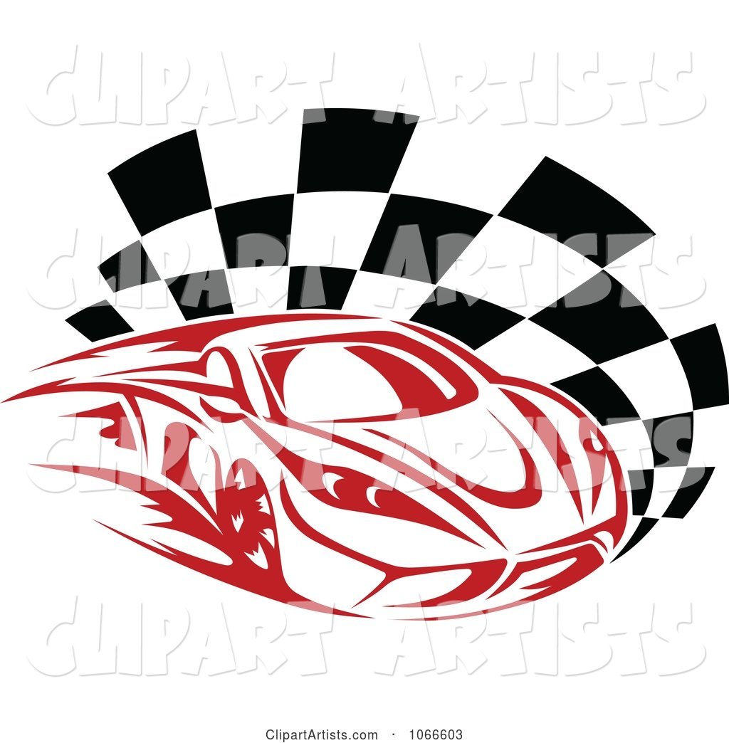 Red Race Car and Checkered Flag