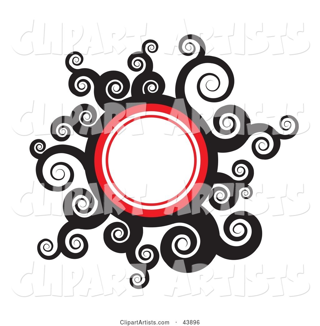 Red, White and Black Circle with Swirls and Blank Space