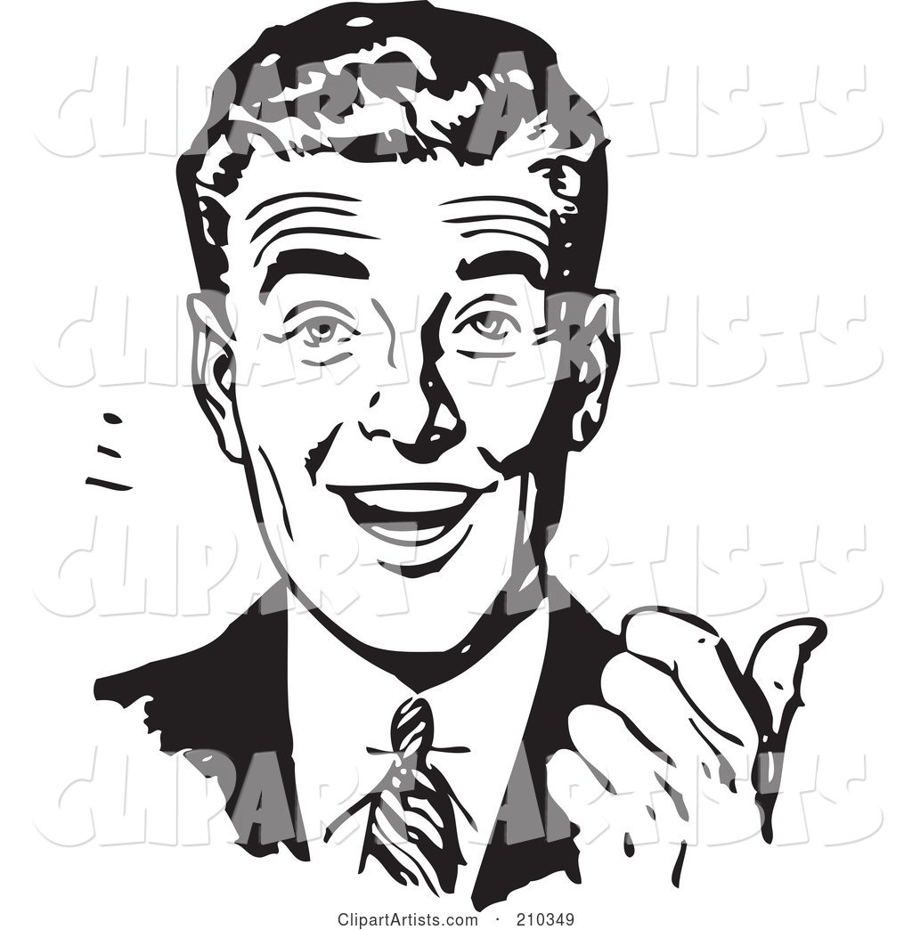 Retro Black and White Businessman Smiling and Gesturing with His Thumb