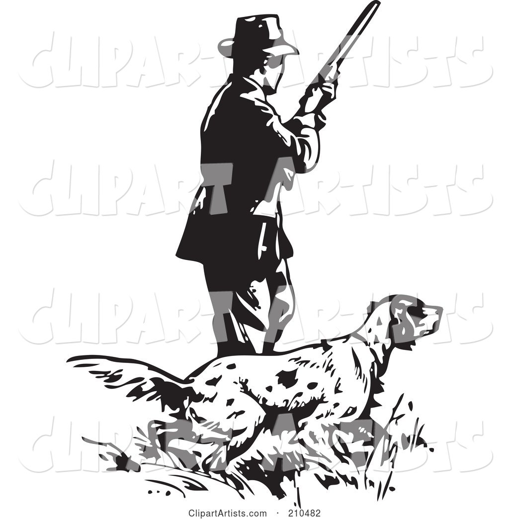 Retro Black and White Man with a Hunting Dog