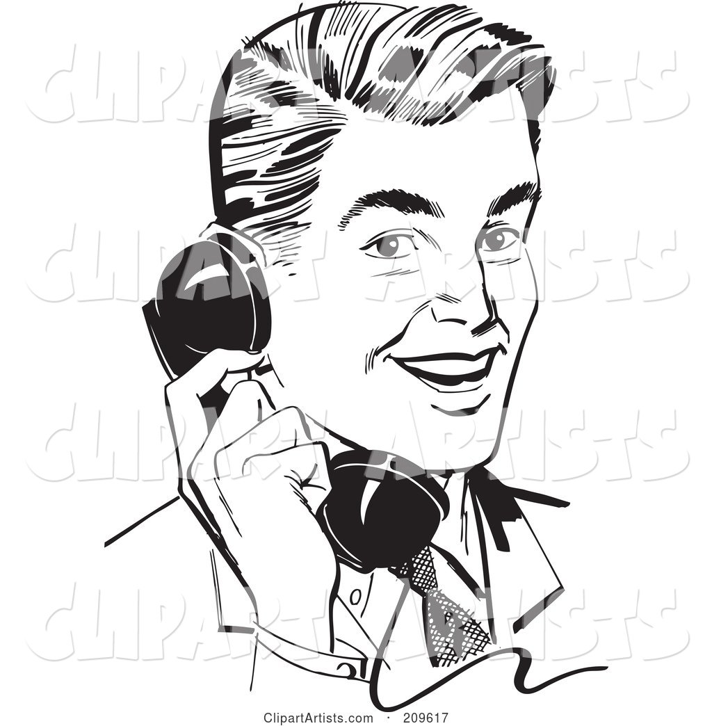 Retro Black and White Retro Businessman Chatting on a Phone