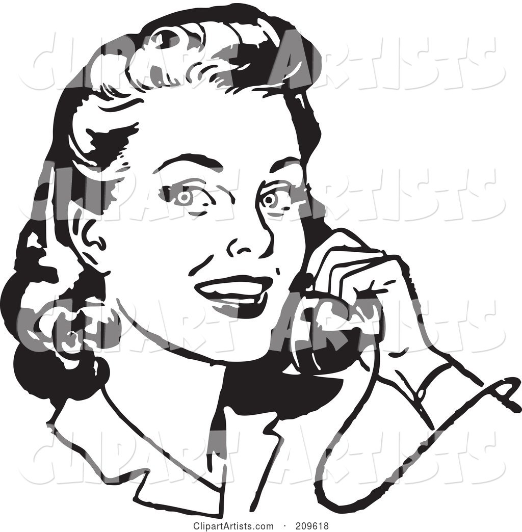 Retro Black and White Retro Woman Smiling and Chatting on a Phone