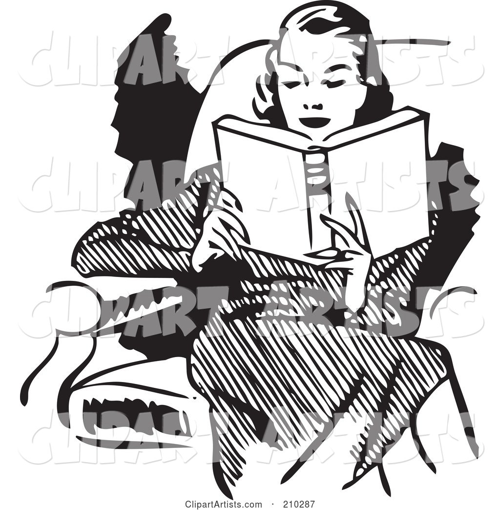 Retro Black and White Woman Reading in a Chair