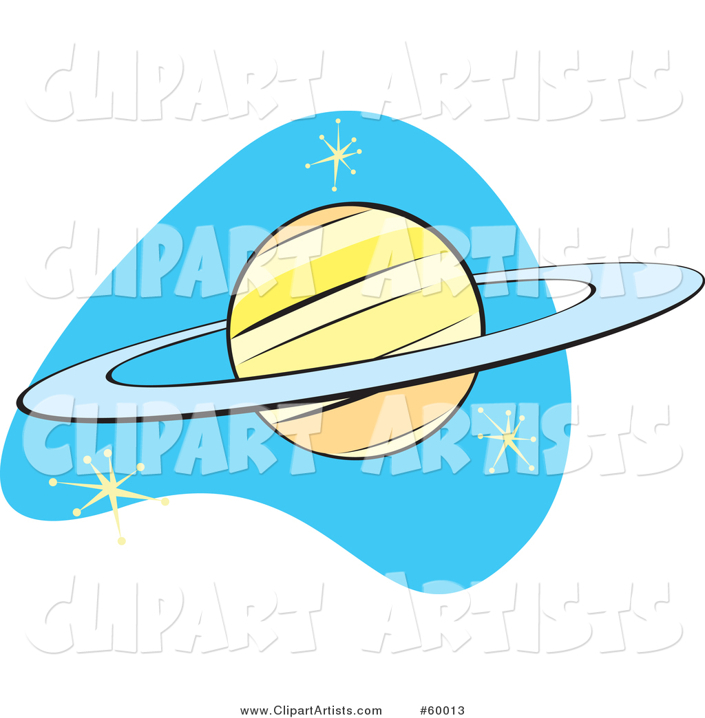 Retro Planet Saturn on Blue with Stars