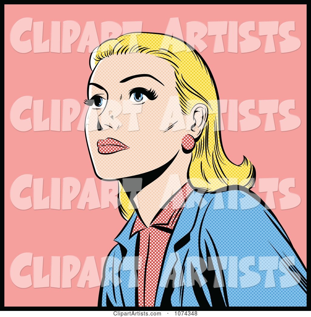 Retro Pop Art Blond Woman Looking up