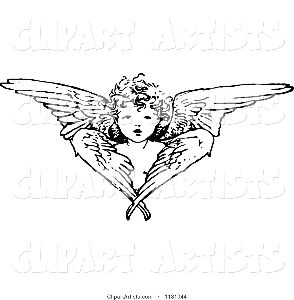 Retro Vintage Black and White Cherub Angel and Wings