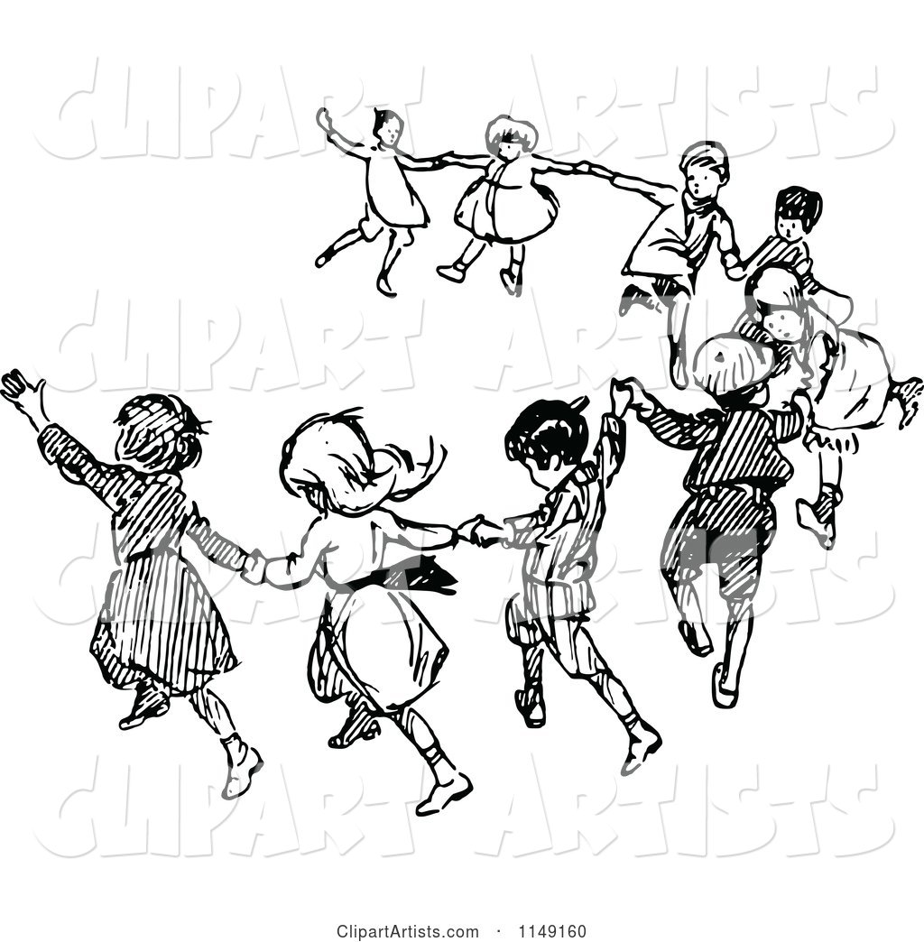 Retro Vintage Black and White Dancing Children