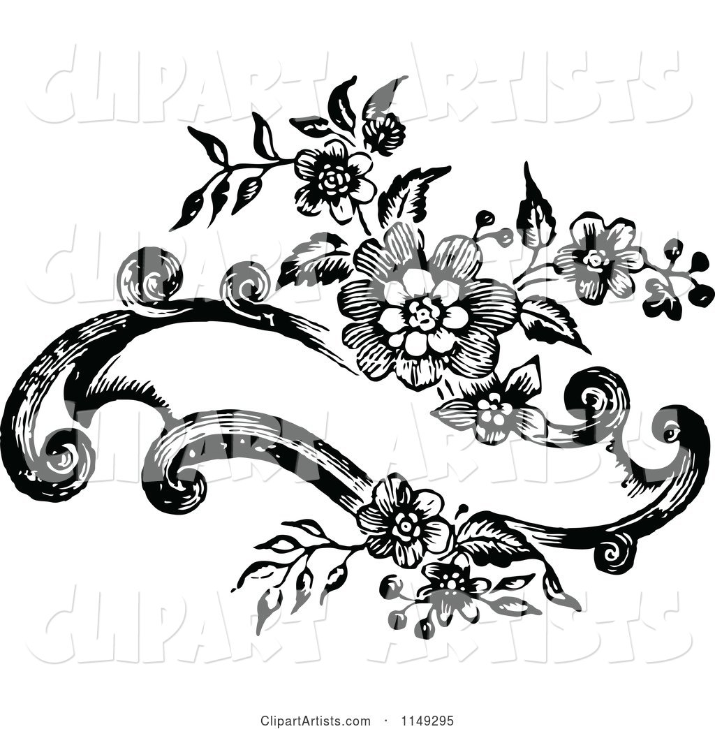 Retro Vintage Black and White Floral Banner Design