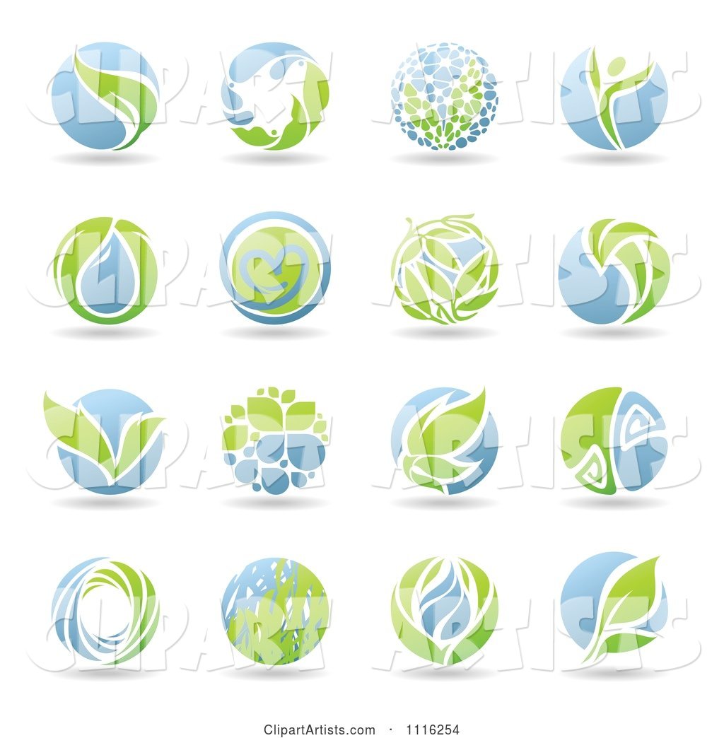 Round Green and Blue Organic Leaf Icons